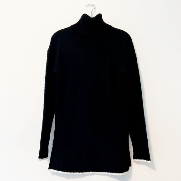 Ann Taylor LOFT Black White Stripe Long Sleeve Turtle Neck Wool Blend Sweater - Picture 4 of 6